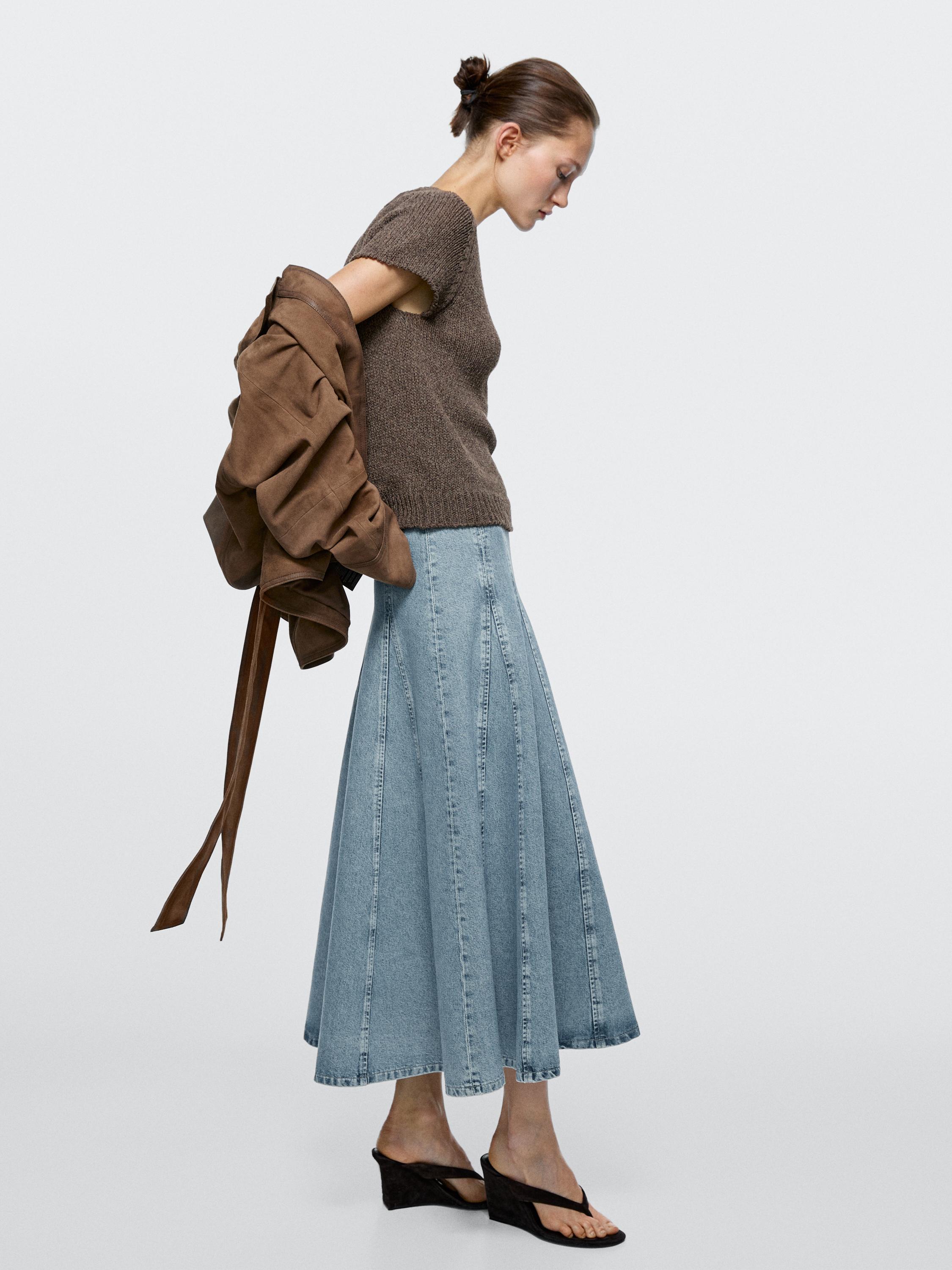 Denim godet midi skirt